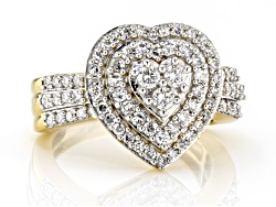 White Lab-Grown Diamond H SI 14k Yellow Gold Over Sterling Silver Heart Ring 1.00ctw