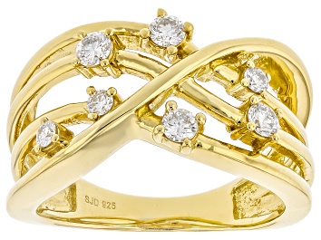 Picture of White Lab-Grown Diamond H SI 14k Gold Over Sterling Silver Crossover Band Ring 0.35ctw