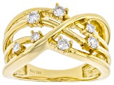 White Lab-Grown Diamond H SI 14k Gold Over Sterling Silver Crossover Band Ring 0.35ctw