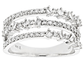 White Lab-Grown Diamond H SI Rhodium Over Sterling Silver Multi-Row Ring 0.50ctw