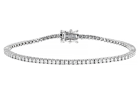 White Lab-Grown Diamond F-G SI Rhodium Over Sterling Silver Tennis Bracelet 3.00ctw