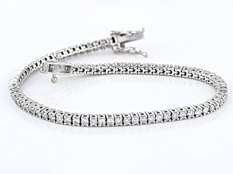 White Lab-Grown Diamond F-G SI Rhodium Over Sterling Silver Tennis Bracelet 3.00ctw