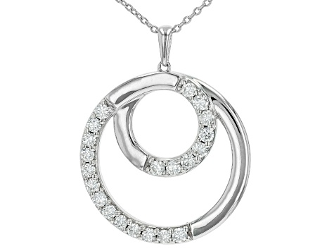 Round White Lab-Grown Diamond H SI1 Rhodium Over Sterling Silver Circle Pendant With Chain 0.50ctw