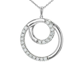 Round White Lab-Grown Diamond H SI1 Rhodium Over Sterling Silver Circle Pendant With Chain 0.50ctw