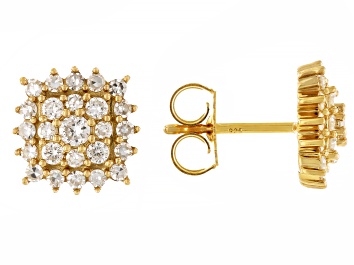 Picture of White Lab-Grown Diamond H SI 14k Yellow Gold Over Sterling Silver Cluster Stud Earrings 0.95ctw