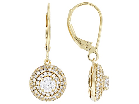 White Lab-Grown Diamond H SI 14k Yellow Gold Over Sterling Silver Halo Earrings 1.25ctw