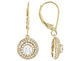 White Lab-Grown Diamond H SI 14k Yellow Gold Over Sterling Silver Halo Earrings 1.25ctw