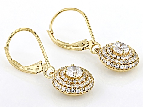 White Lab-Grown Diamond H SI 14k Yellow Gold Over Sterling Silver Halo Earrings 1.25ctw