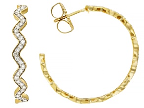 White Lab-Grown Diamond G SI 18k Yellow Gold Over Sterling Silver J-Hoop Earrings 0.50ctw