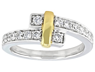 White Lab-Grown Diamond G SI Rhodium And 14k Yellow Gold Over Sterling Silver Bypass Ring 0.45ctw