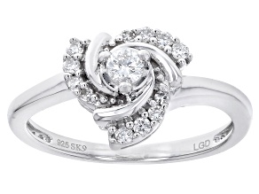 White Lab-Grown Diamond F SI Rhodium Over Sterling Silver Center Design Ring 0.25ctw