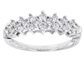 White Lab-Grown Diamond F SI Rhodium Over Sterling Silver Cluster Band Ring 0.50ctw
