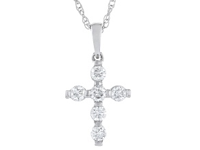 White Lab-Grown Diamond F SI Rhodium Over Sterling Silver Cross Pendant With 18" Rope Chain 0.50ctw