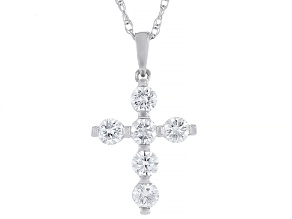 White Lab-Grown Diamond F SI Rhodium Over Sterling Silver Cross Pendant With 18" Rope Chain 1.00ctw