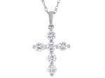 White Lab-Grown Diamond F SI Rhodium Over Sterling Silver Cross Pendant With 18" Rope Chain 1.00ctw