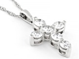 White Lab-Grown Diamond F SI Rhodium Over Sterling Silver Cross Pendant With 18" Rope Chain 1.00ctw