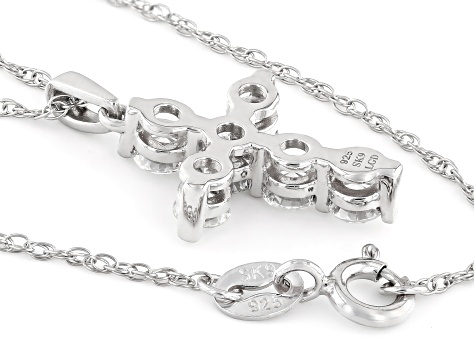 White Lab-Grown Diamond F SI Rhodium Over Sterling Silver Cross Pendant With 18" Rope Chain 1.00ctw