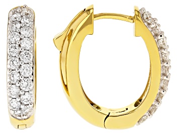 Picture of White Lab-Grown Diamond F SI 14k Yellow Gold Over Sterling Silver Hoop Earrings 1.00ctw