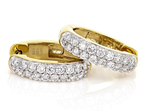 White Lab-Grown Diamond F SI 14k Yellow Gold Over Sterling Silver Hoop Earrings 1.00ctw