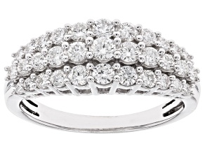 White Lab-Grown Diamond F SI Rhodium Over Sterling Silver Pyramid Ring 1.00ctw