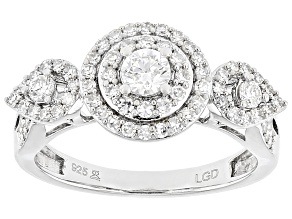 White Lab-Grown Diamond G SI Rhodium Over Sterling Silver Halo Ring 0.75ctw