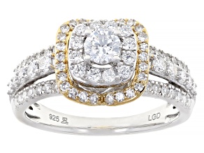 White Lab-Grown Diamond G SI Rhodium And 14k Yellow Gold Over Sterling Silver Halo Ring 1.00ctw