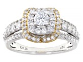 White Lab-Grown Diamond G SI Rhodium And 14k Yellow Gold Over Sterling Silver Halo Ring 1.00ctw