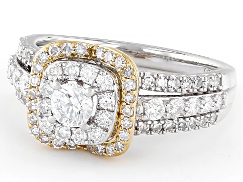White Lab-Grown Diamond G SI Rhodium And 14k Yellow Gold Over Sterling Silver Halo Ring 1.00ctw