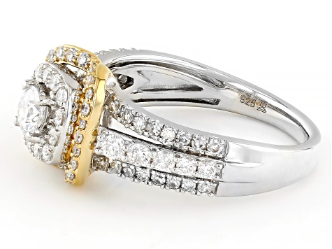 White Lab-Grown Diamond G SI Rhodium And 14k Yellow Gold Over Sterling Silver Halo Ring 1.00ctw