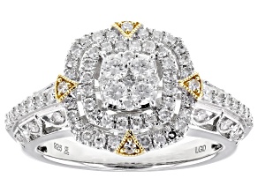 White Lab-Grown Diamond G SI Rhodium And 14k Yellow Gold Over Sterling Silver Halo Ring 0.75ctw