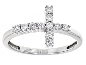 White Lab-Grown Diamond H SI Rhodium Over Sterling Silver Cross Ring 0.33ctw