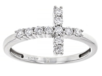 Picture of White Lab-Grown Diamond H SI Rhodium Over Sterling Silver Cross Ring 0.33ctw