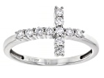 White Lab-Grown Diamond H SI Rhodium Over Sterling Silver Cross Ring 0.33ctw