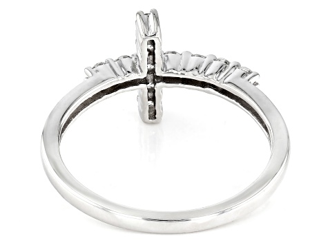 White Lab-Grown Diamond H SI Rhodium Over Sterling Silver Cross Ring 0.33ctw