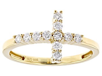Picture of White Lab-Grown Diamond H SI 14K Yellow Gold Over Sterling Silver Cross Ring 0.33ctw