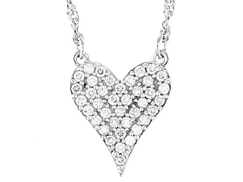 White Lab-Grown Diamond H SI Rhodium Over Sterling Silver Elongated Heart Necklace 0.45ctw