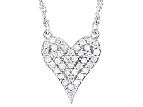 White Lab-Grown Diamond H SI Rhodium Over Sterling Silver Elongated Heart Necklace 0.45ctw