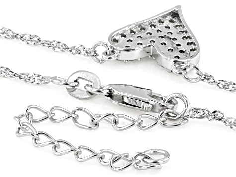 White Lab-Grown Diamond H SI Rhodium Over Sterling Silver Elongated Heart Necklace 0.45ctw