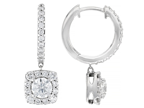 White Lab-Grown Diamond H SI Rhodium Over Sterling Silver Halo Earrings 0.95ctw