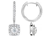 White Lab-Grown Diamond H SI Rhodium Over Sterling Silver Halo Earrings 0.95ctw