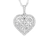 White Lab-Grown Diamond H SI Rhodium Over Sterling Silver Heart Pendant With Singapore Chain 0.70ctw