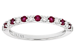 Lab Created Ruby And Lab-Grown Diamond Rhodium Over Sterling Silver Band Ring 0.60ctw