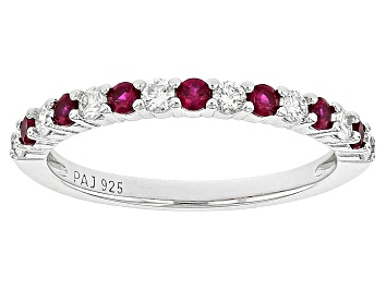 Picture of Lab Created Ruby And Lab-Grown Diamond Rhodium Over Sterling Silver Band Ring 0.60ctw