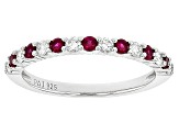 Lab Created Ruby And Lab-Grown Diamond Rhodium Over Sterling Silver Band Ring 0.60ctw
