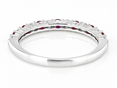 Lab Created Ruby And Lab-Grown Diamond Rhodium Over Sterling Silver Band Ring 0.60ctw