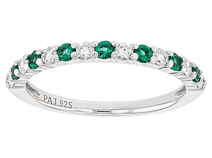 Lab Created Emerald And Lab-Grown Diamond Rhodium Over
