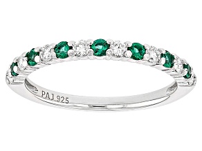 Lab Created Emerald And Lab-Grown Diamond Rhodium Over Sterling Silver Band Ring 0.49ctw