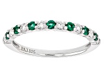 Lab Created Emerald And Lab-Grown Diamond Rhodium Over Sterling Silver Band Ring 0.49ctw