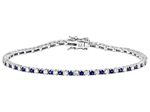 Lab Created Sapphire And Lab-Grown Diamond Rhodium Over Sterling Silver Tennis Bracelet 3.31ctw