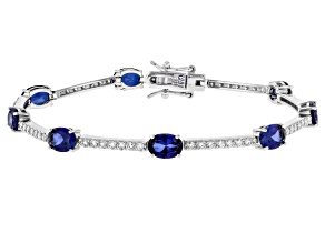 Lab Created Sapphire And Lab-Grown Diamond Rhodium Over Sterling Silver Tennis Bracelet 8.92ctw